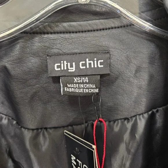 Black faux leather biker Jacket with braided details & zipper pockets womens XS - Picture 8 of 8